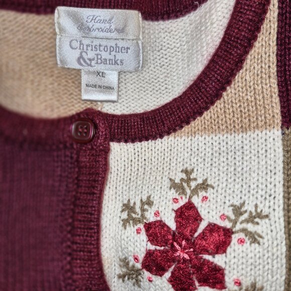 CHRISTOPHER & BANKS beautiful Hand embroidered festive Holiday sweater size XL - Picture 12 of 12